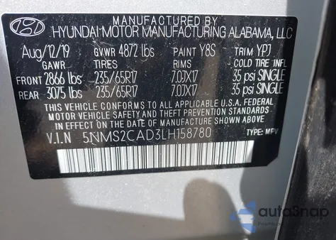 2020 Hyundai Santa Fe Se из США, поврежденный, VIN 5NMS2CAD3LH158780